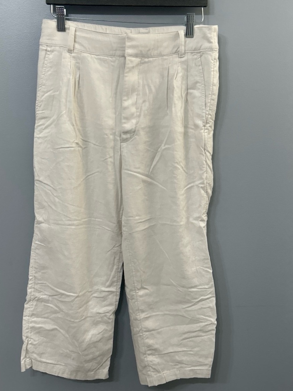 Abercrombie & Fitch Linen Blend White Cropped Wide-Leg Pants